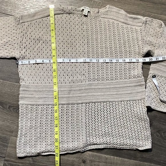Style & Co Womens Patchwork Stitch Crocheted Sweater Tan Size Small - Picture 3 of 7